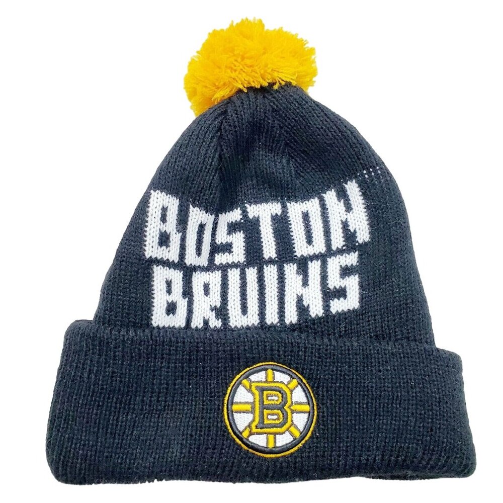 Fan Favorite Boston Bruins Toboggan NHL Black Yellow Pom Pom OSFM NWOT - Picture 1 of 6